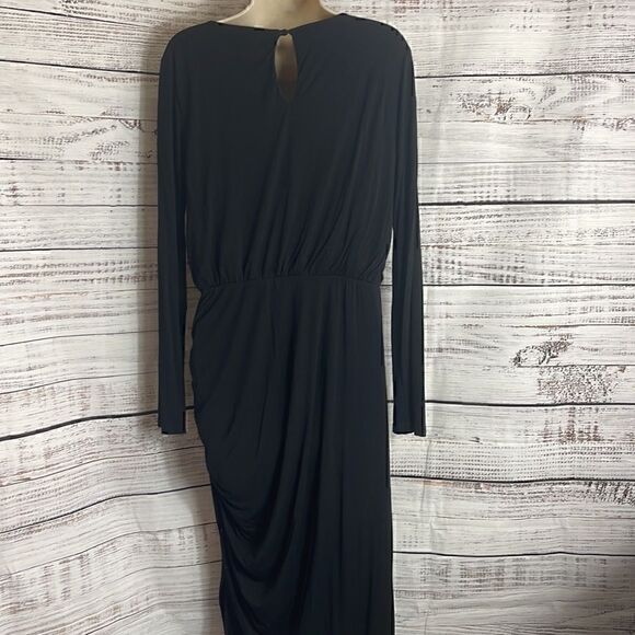 Adelyn Rae Dress Womens size Large Modest Ruched sides Midi Witchy Black Modal - Picture 4 of 8